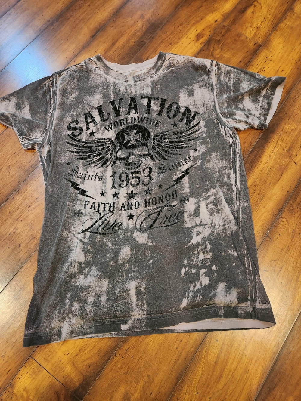 Archaic Distressed Black and Gray Salvation Graphic Tee